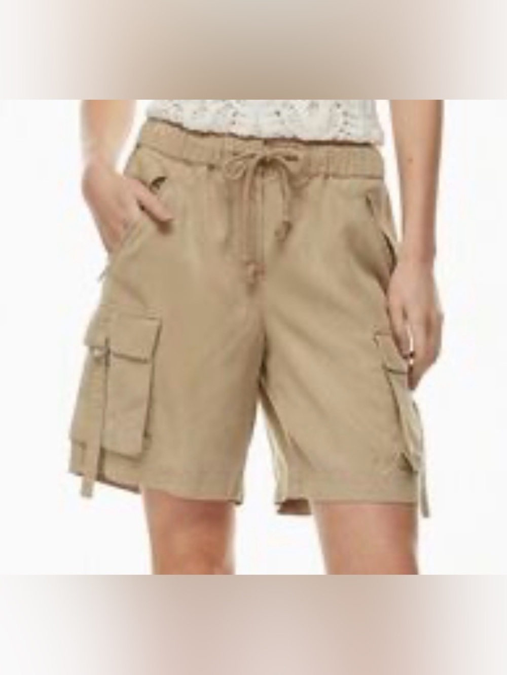 Little Moon Beige Elastic Waist Cargo Shorts